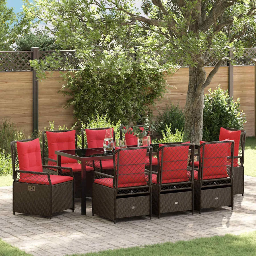 Ensemble de salle à manger pour jardin 9 pcs Marron polyrotin