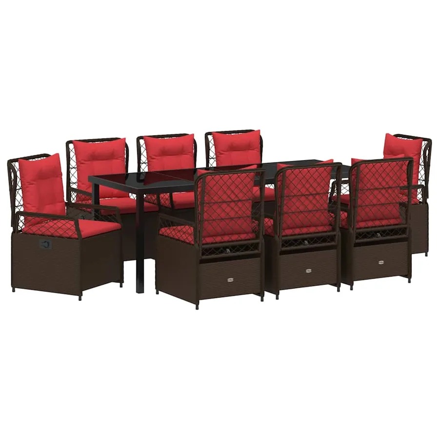 Ensemble de salle à manger pour jardin 9 pcs Marron polyrotin - 2