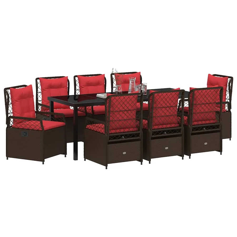 Ensemble de salle à manger pour jardin 9 pcs Marron polyrotin - 3