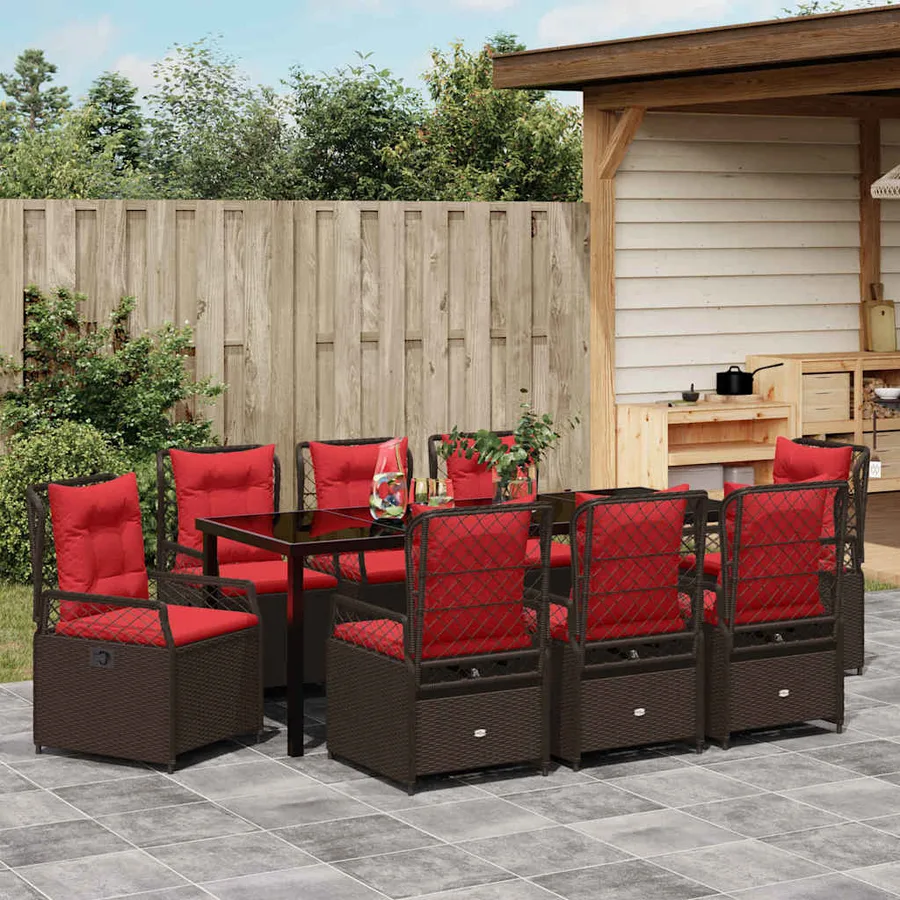 Ensemble de salle à manger pour jardin 9 pcs Marron polyrotin - 4