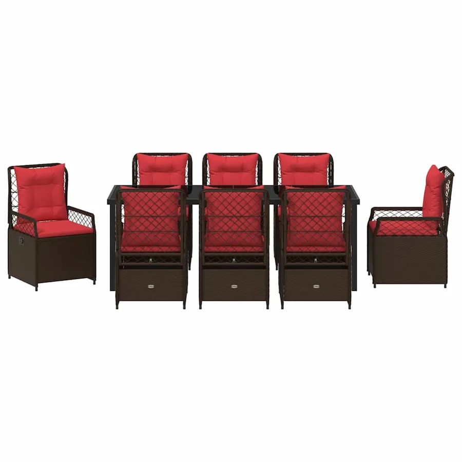 Ensemble de salle à manger pour jardin 9 pcs Marron polyrotin - 7