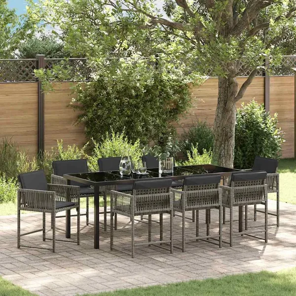 Ensemble de salle à manger pour jardin 9 pcs Gris polyrotin