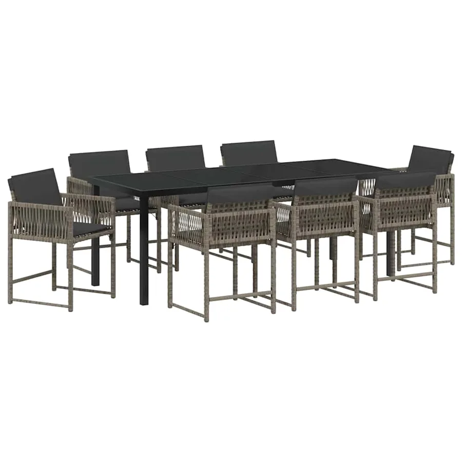 Ensemble de salle à manger pour jardin 9 pcs Gris polyrotin - 2