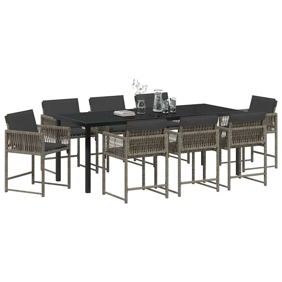 Ensemble de salle à manger pour jardin 9 pcs Gris polyrotin - 3