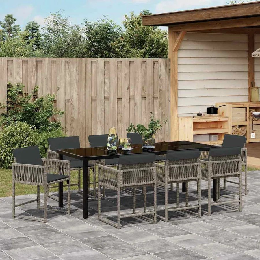 Ensemble de salle à manger pour jardin 9 pcs Gris polyrotin - 4