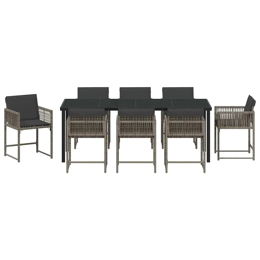 Ensemble de salle à manger pour jardin 9 pcs Gris polyrotin - 7