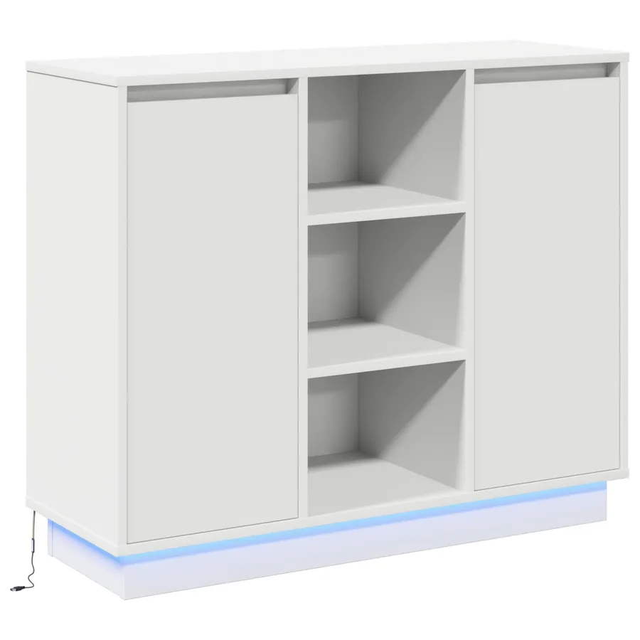 Buffet LED Blanc 90 x 32 x 75 cm Bois d'ingénierie - 2