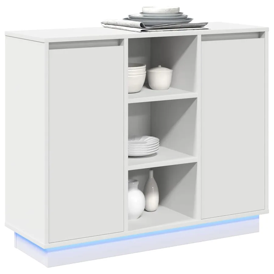 Buffet LED Blanc 90 x 32 x 75 cm Bois d'ingénierie - 3