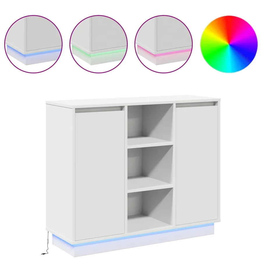 Buffet LED Blanc 90 x 32 x 75 cm Bois d'ingénierie - 4