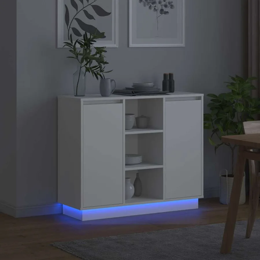 Buffet LED Blanc 90 x 32 x 75 cm Bois d'ingénierie - 6