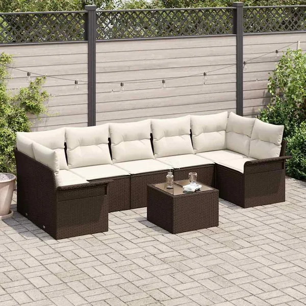 Ensemble de canapé de jardin 8 pcs Marron polyrotin
