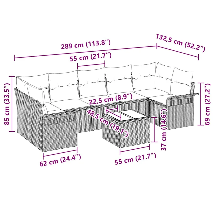 Ensemble de canapé de jardin 8 pcs Marron polyrotin - 13