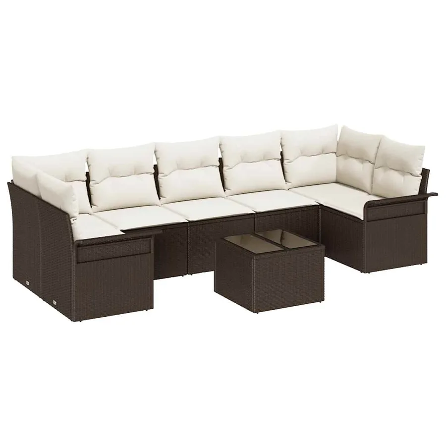Ensemble de canapé de jardin 8 pcs Marron polyrotin - 2