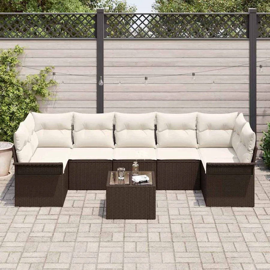 Ensemble de canapé de jardin 8 pcs Marron polyrotin - 3