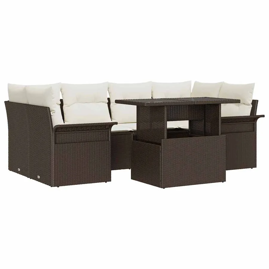 Ensemble de canapé de jardin 7 pcs Marron polyrotin - 2