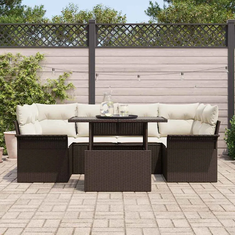 Ensemble de canapé de jardin 7 pcs Marron polyrotin - 3
