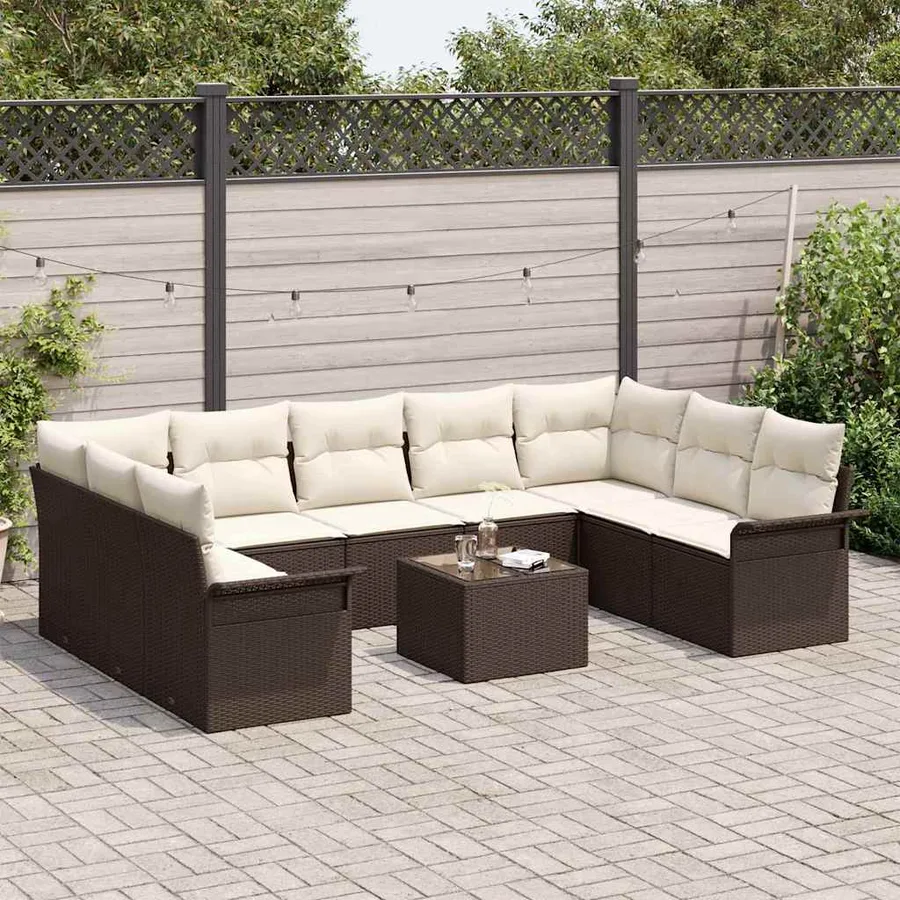Ensemble de canapé de jardin 10 pcs Marron polyrotin - 3