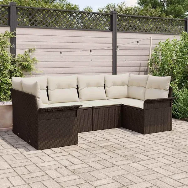 Ensemble de canapé de jardin 6 pcs Marron polyrotin