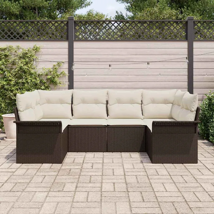 Ensemble de canapé de jardin 6 pcs Marron polyrotin - 3