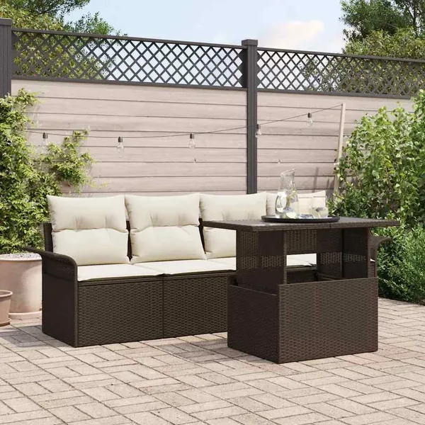 Ensemble de canapé de jardin 5 pcs Marron polyrotin