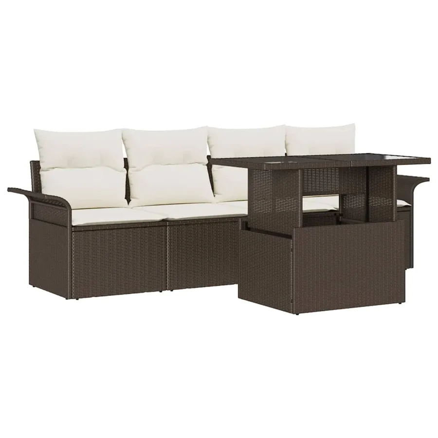 Ensemble de canapé de jardin 5 pcs Marron polyrotin - 2
