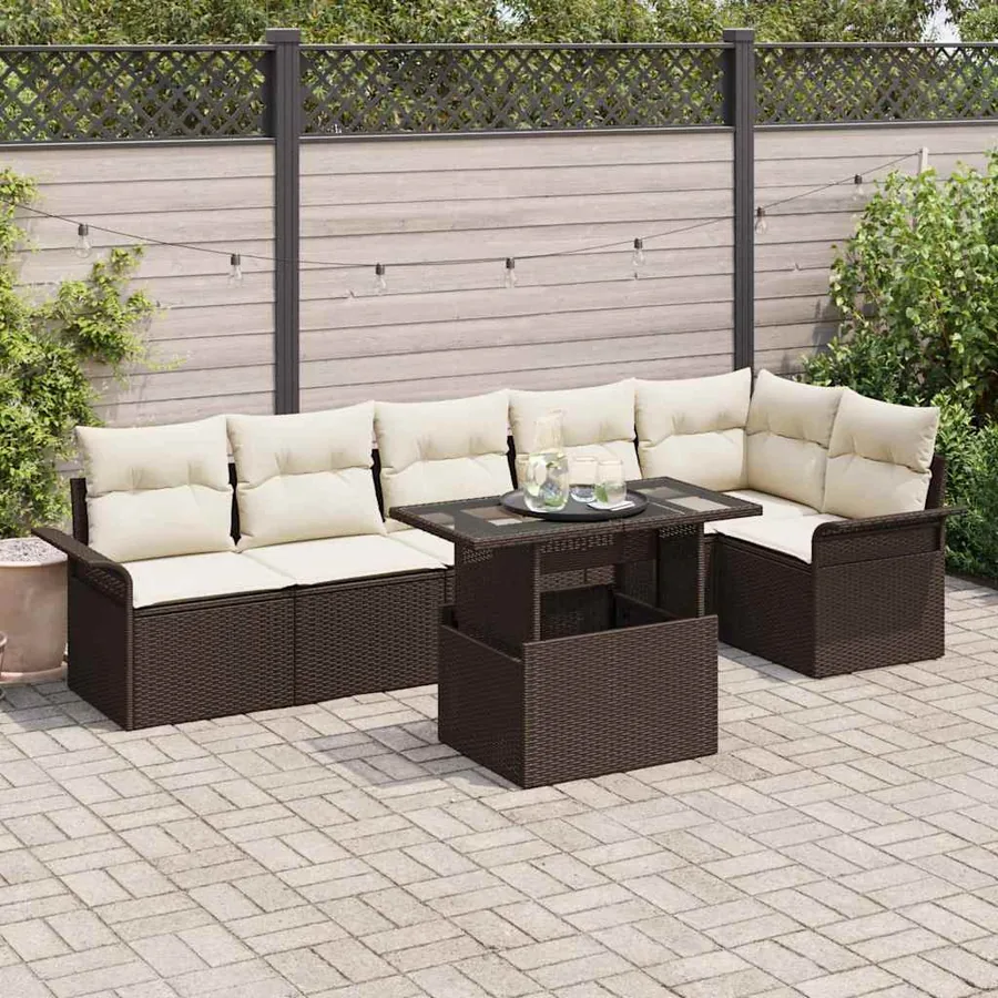 Ensemble de canapé de jardin 7 pcs Marron Poly rotin