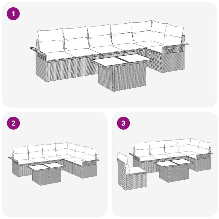 Ensemble de canapé de jardin 7 pcs Marron Poly rotin - 12