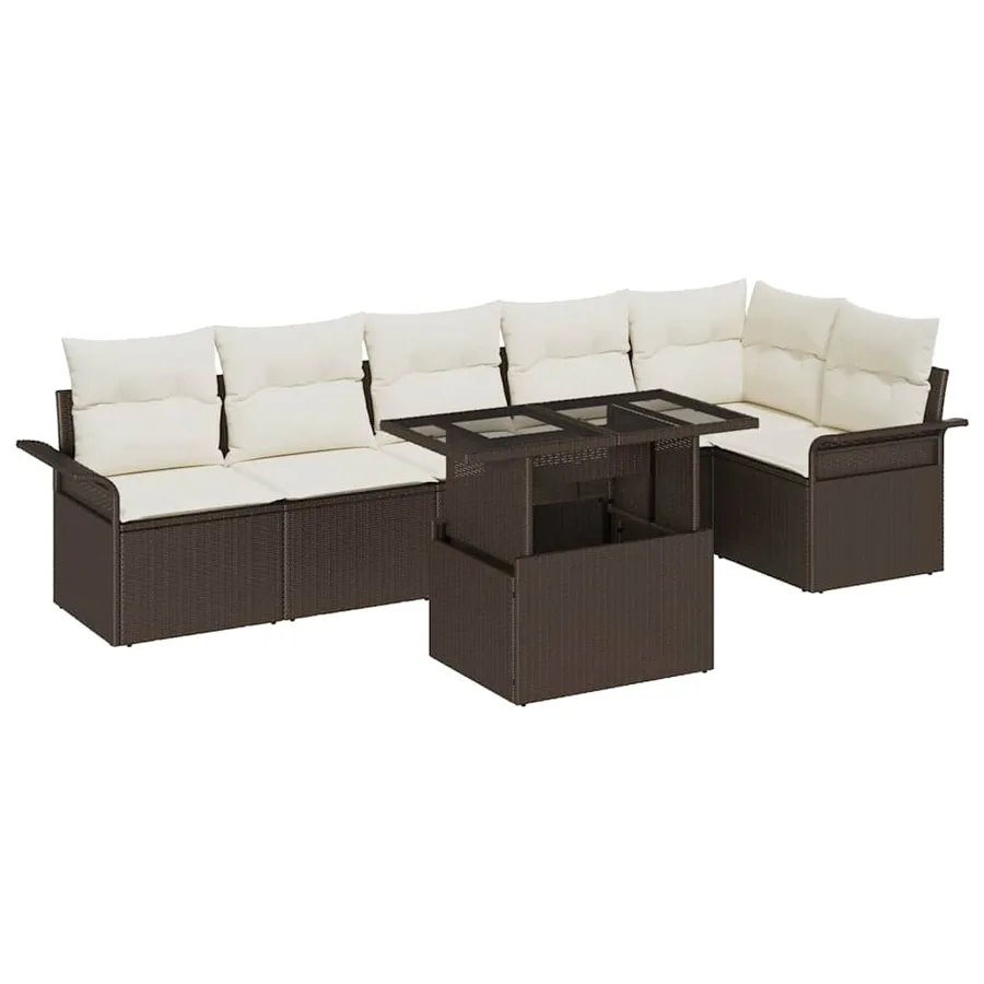 Ensemble de canapé de jardin 7 pcs Marron Poly rotin - 2