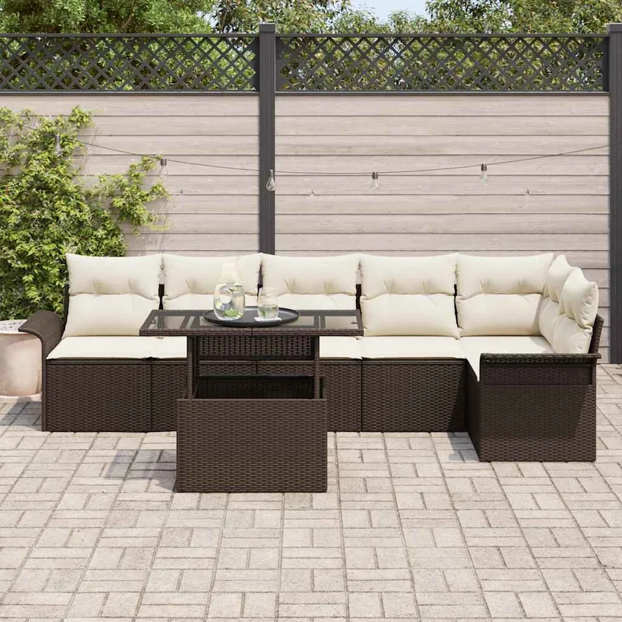 Ensemble de canapé de jardin 7 pcs Marron Poly rotin - 3