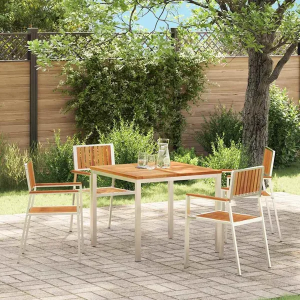Chaise de jardin 4 pcs Bois de teck massif et acier inoxydable