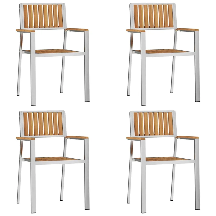 Chaise de jardin 4 pcs Bois de teck massif et acier inoxydable - 2