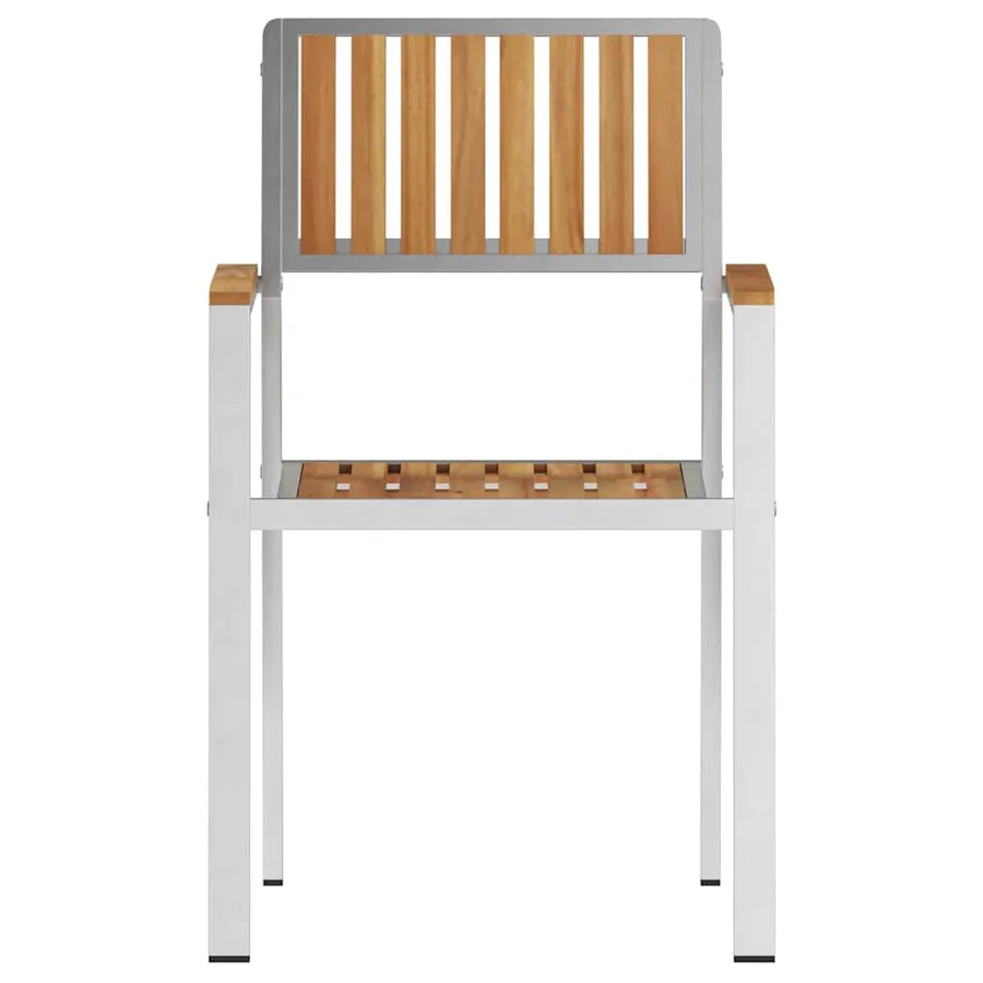 Chaise de jardin 4 pcs Bois de teck massif et acier inoxydable - 5