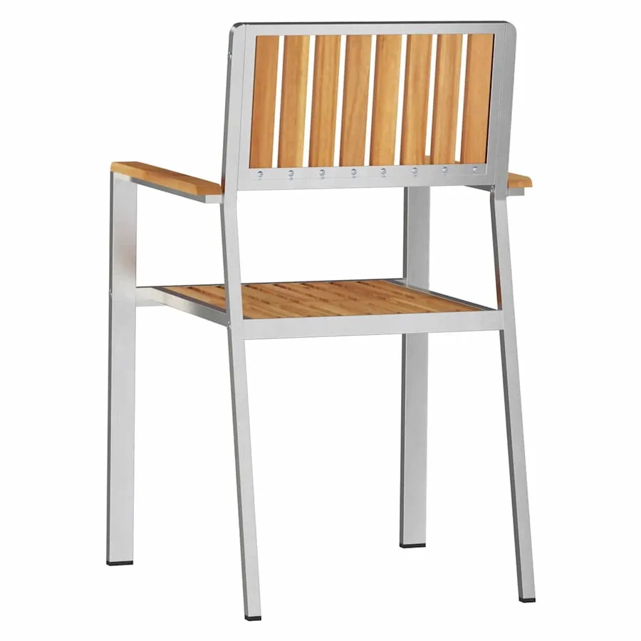 Chaise de jardin 4 pcs Bois de teck massif et acier inoxydable - 7