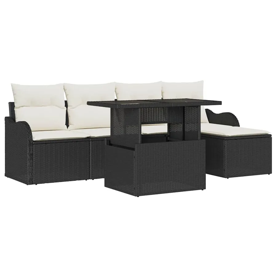 Ensemble de sièges d'extérieur 6 pcs Noir Poly rotin - 2