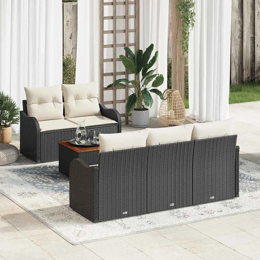 Ensemble de canapé de jardin avec coussin 6 pcs Noir polyrotin