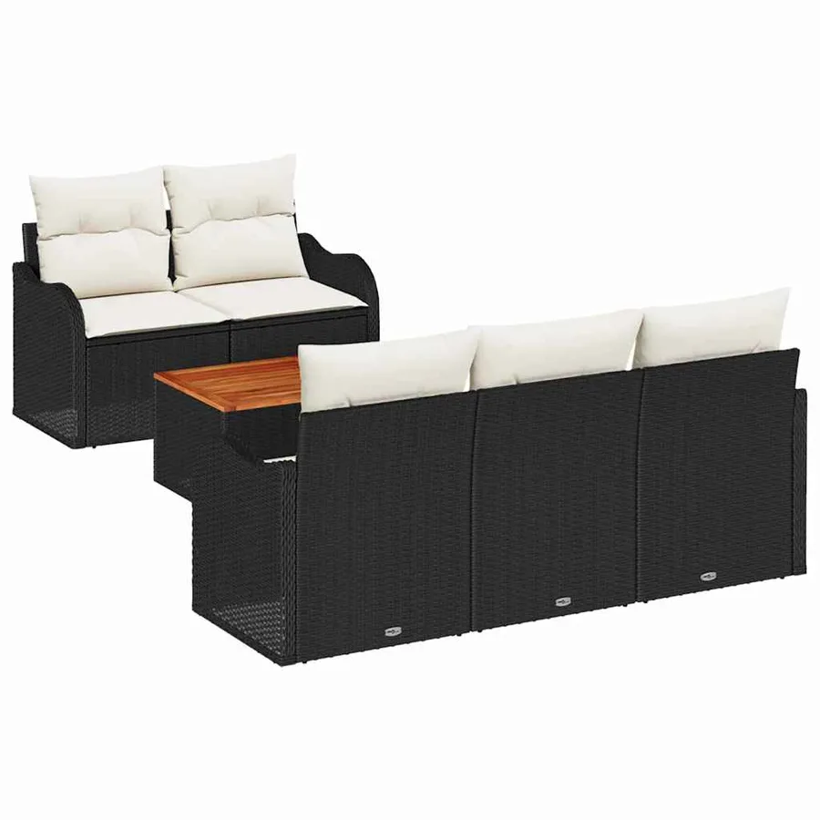 Ensemble de canapé de jardin avec coussin 6 pcs Noir polyrotin - 2