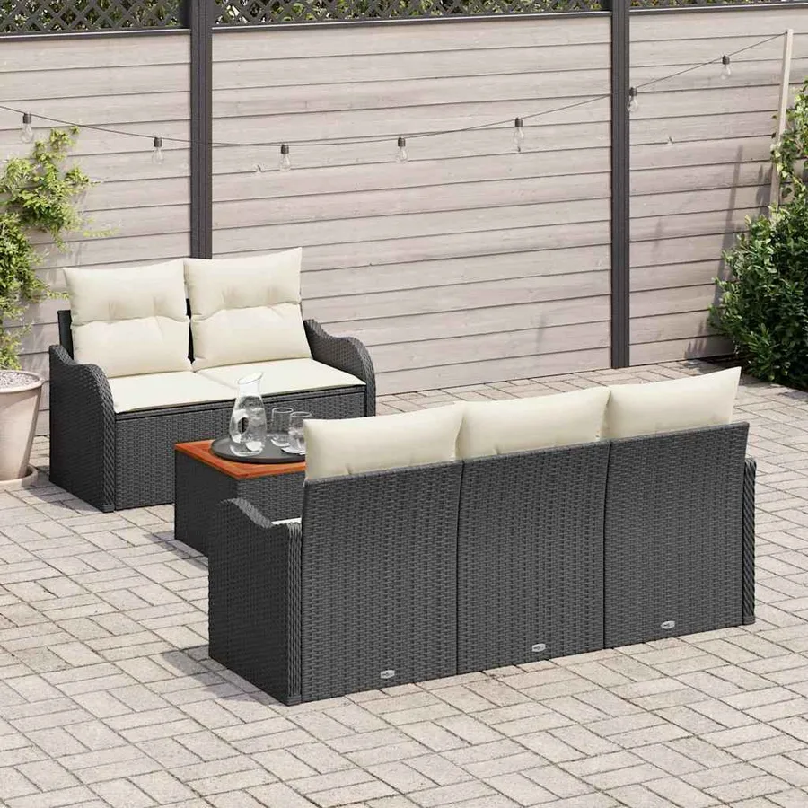 Ensemble de canapé de jardin avec coussin 6 pcs Noir polyrotin - 3