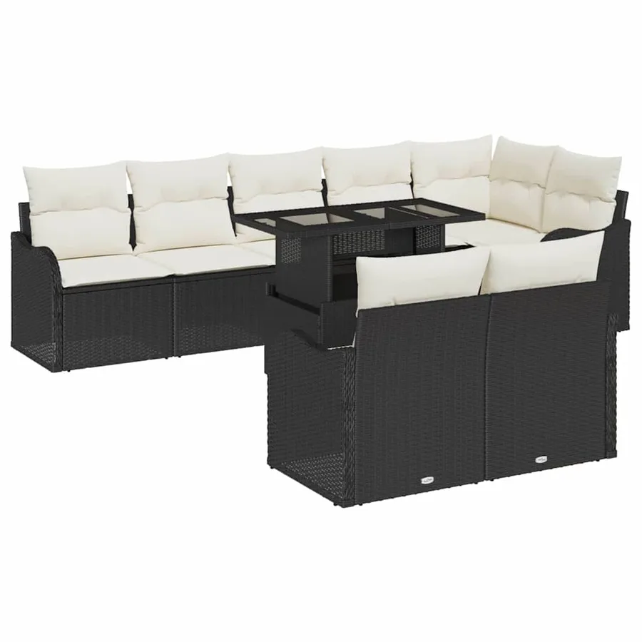 Ensemble salon avec coussin 9 pcs Noir Poly rotin - 2
