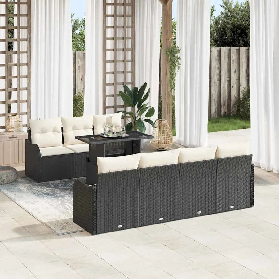 Ensemble de canapé de jardin avec coussin 8 pcs Noir Poly rotin