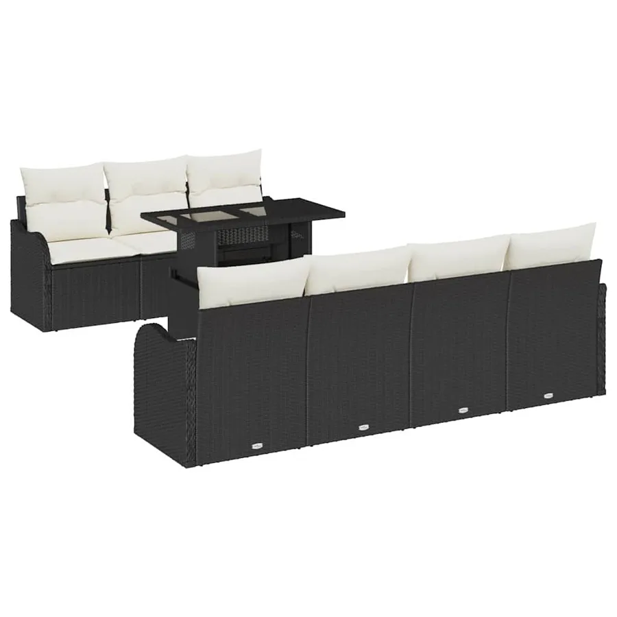 Ensemble de canapé de jardin avec coussin 8 pcs Noir Poly rotin - 2