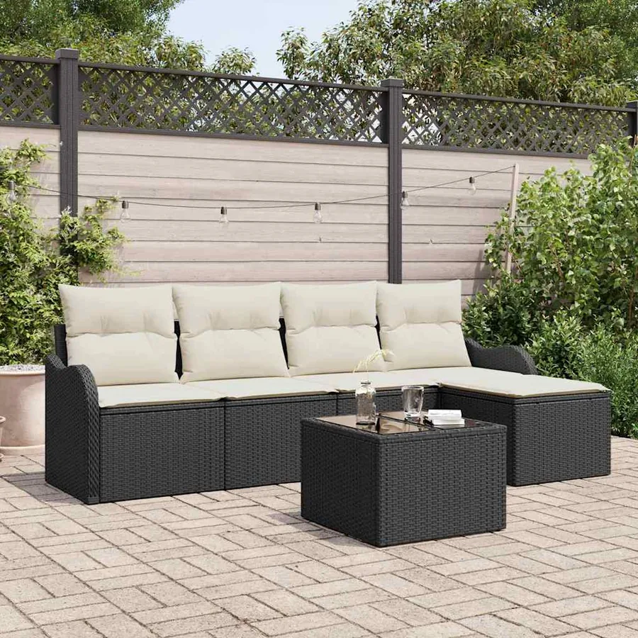 Ensemble de canapé de jardin 6 pcs Noir polyrotin