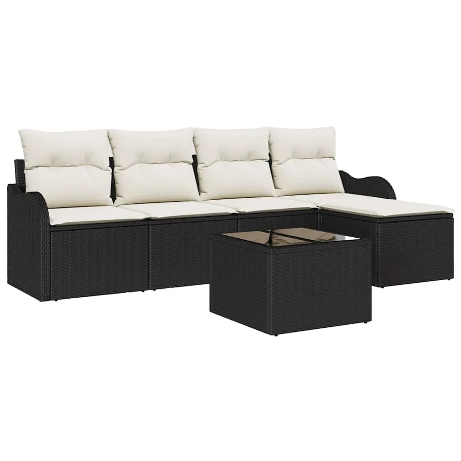 Ensemble de canapé de jardin 6 pcs Noir polyrotin - 2