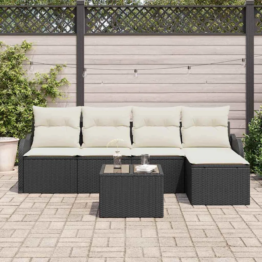 Ensemble de canapé de jardin 6 pcs Noir polyrotin - 3