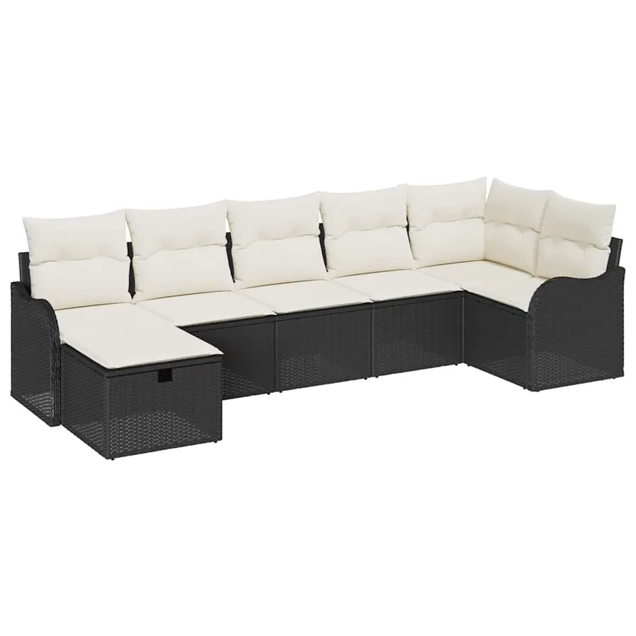 Ensemble de canapé de jardin avec coussin 7 pcs Noir Poly rotin - 2