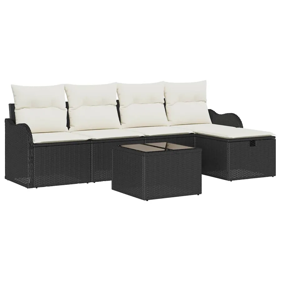 Ensemble de canapé de jardin avec coussin 6 pcs Noir Poly rotin - 2