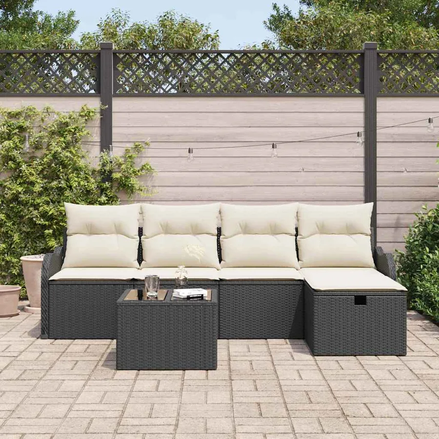 Ensemble de canapé de jardin avec coussin 6 pcs Noir Poly rotin - 3