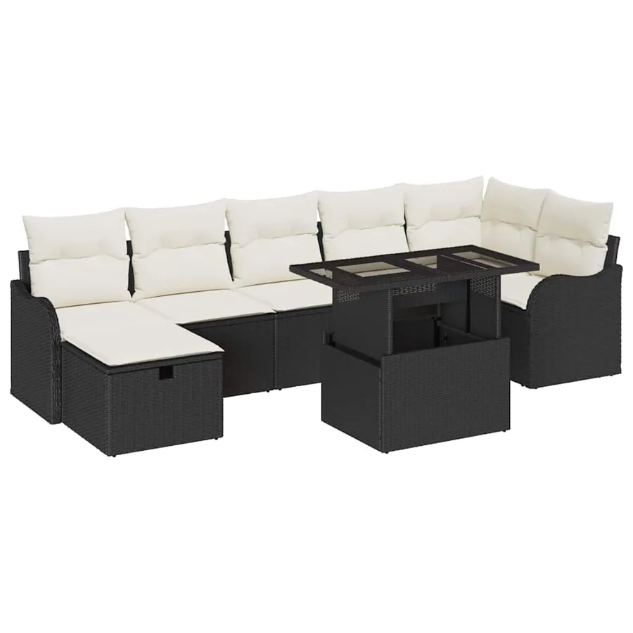 Ensemble de canapé de jardin avec coussin 8 pcs Noir Poly rotin - 2