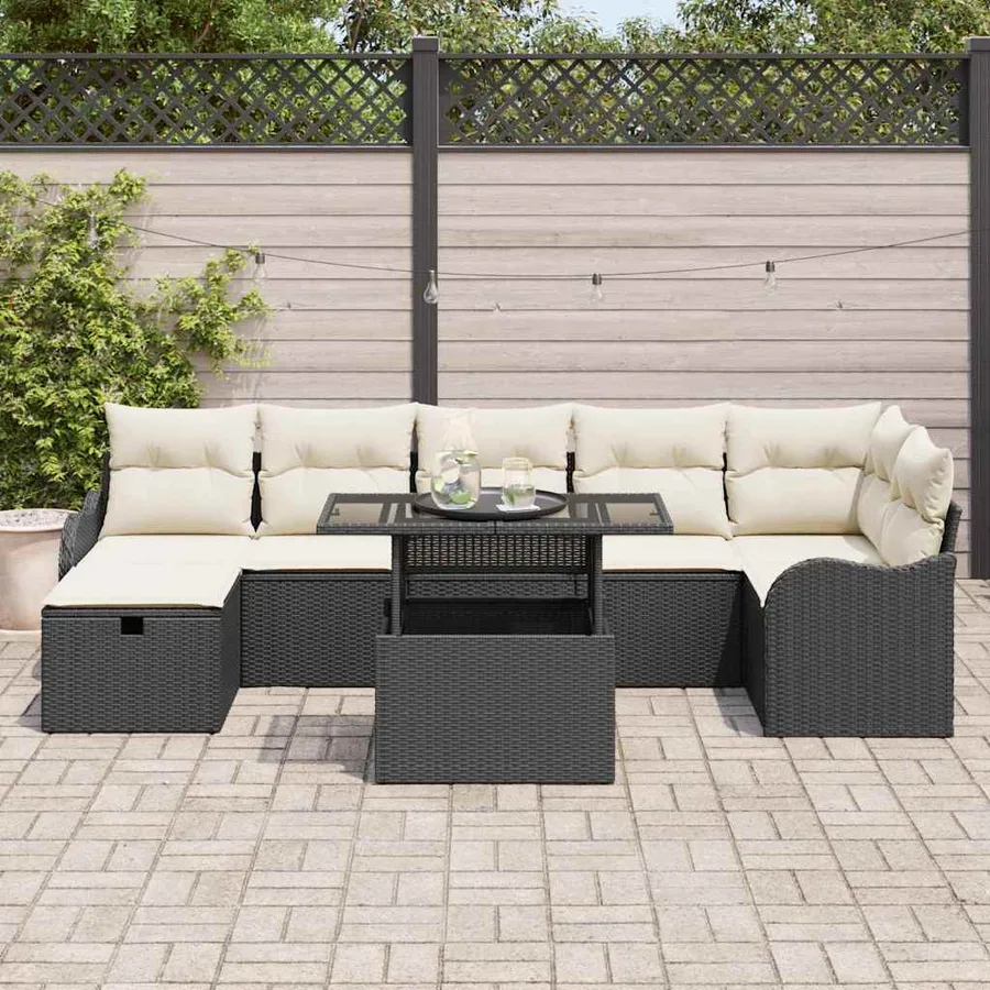 Ensemble de canapé de jardin avec coussin 8 pcs Noir Poly rotin - 3