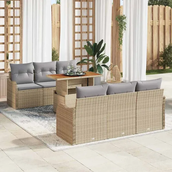 Ensemble de canapé de jardin 7 pcs Beige et Gris clair