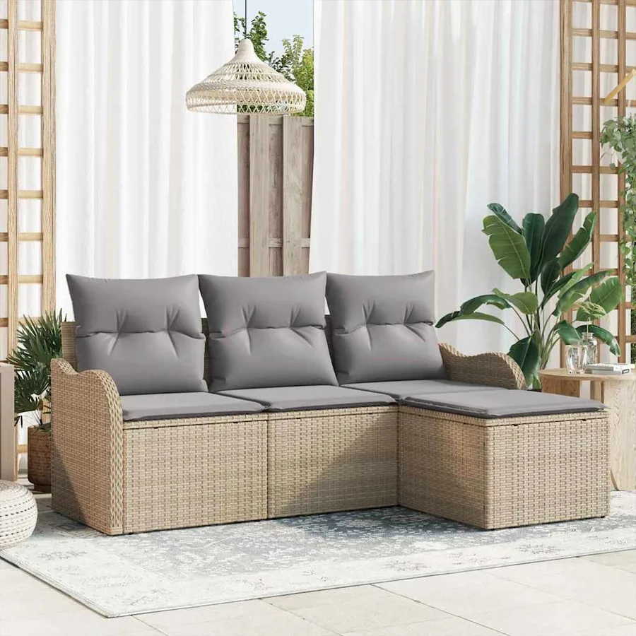 Ensemble de canapé de jardin avec coussin 4 pcs Beige polyrotin